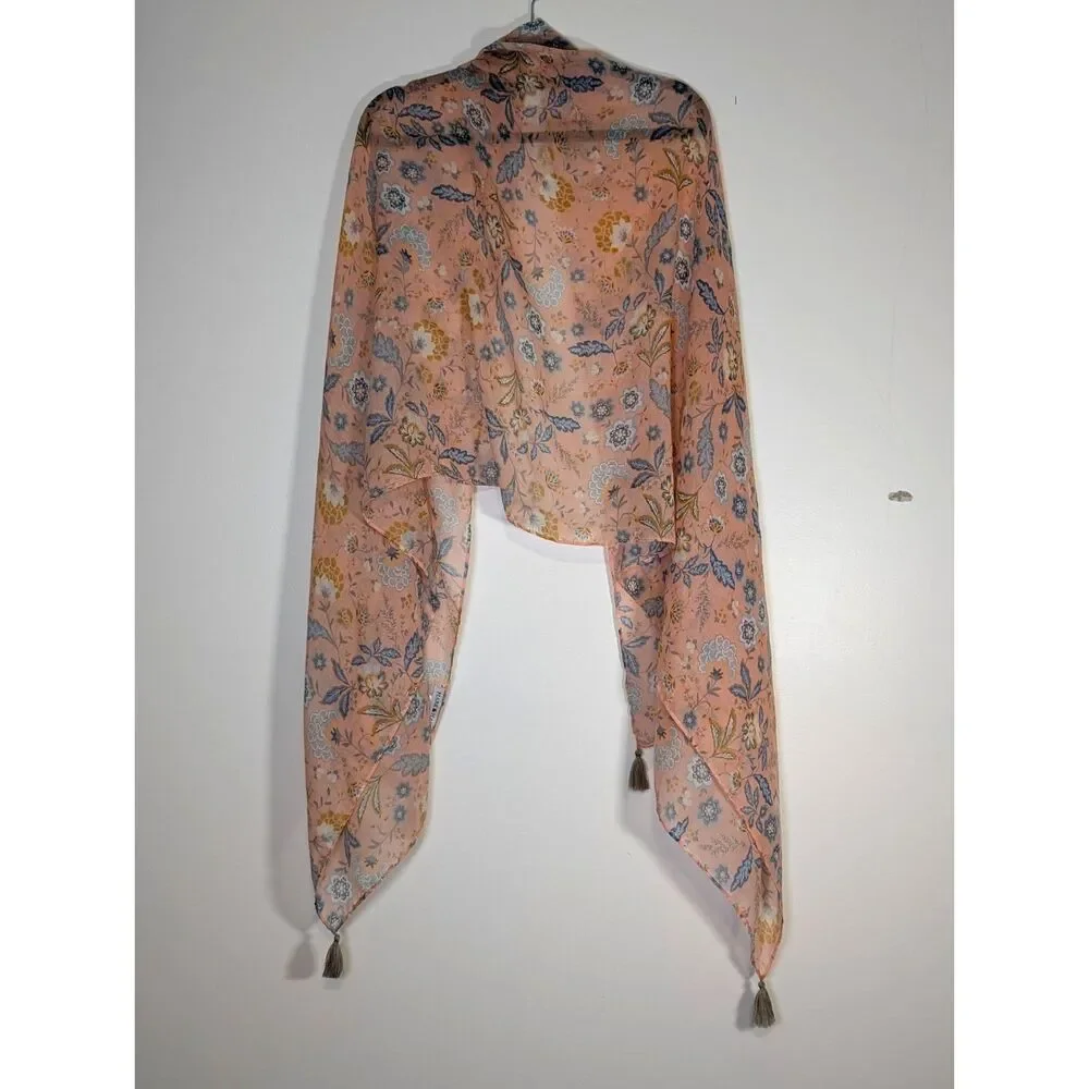 Mark & Hall Floral Tassel Scarf Boho Festival Wrap Pink Blue 70x28 Feminine